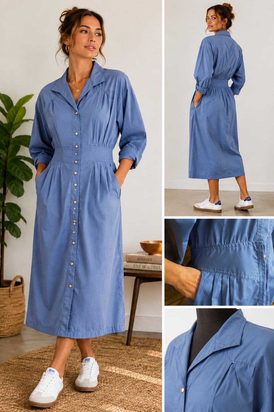 Vintage Deadstock Dolman Sleeve Shirt Dress 16P Elastic Waist Midi NWT Utility